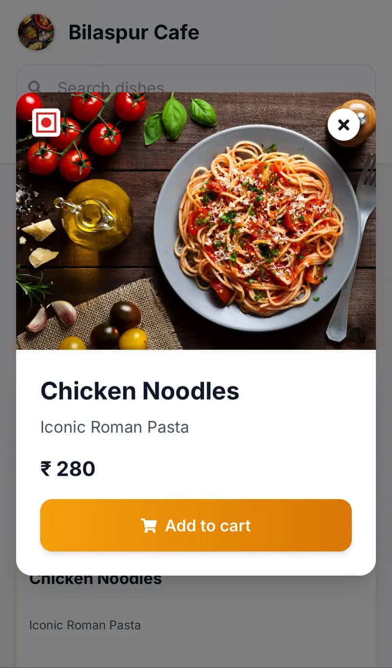 Restaurant ordering system dish details